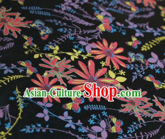 Chinese Classical Sunflowers Pattern Design Black Song Brocade Fabric Asian Traditional Silk Material