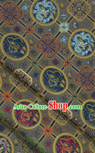 Chinese Classical Dragons Pattern Design Deep Blue Song Brocade Fabric Asian Traditional Silk Material