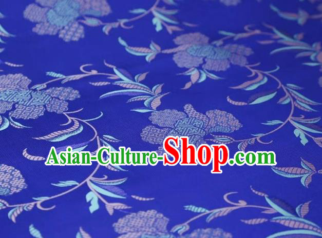 Chinese Classical Flowers Pattern Design Royalblue Song Brocade Fabric Asian Traditional Silk Material