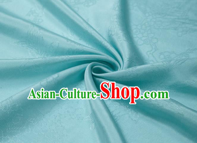 Chinese Classical Plum Pattern Design Lake Blue Mulberry Silk Fabric Asian Traditional Cheongsam Silk Material