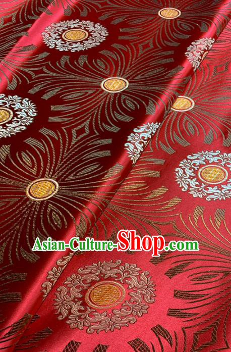 Chinese Classical Sunflowers Pattern Design Red Brocade Fabric Asian Traditional Satin Tang Suit Silk Material