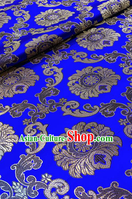 Chinese Classical Buddhism Lotus Pattern Design Royalblue Brocade Fabric Asian Traditional Satin Tang Suit Silk Material