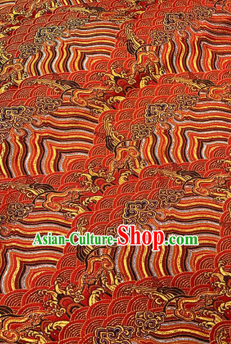 Chinese Classical Sea Wave Pattern Design Red Brocade Fabric Asian Traditional Satin Tang Suit Silk Material