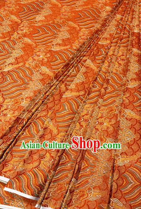 Chinese Classical Sea Wave Pattern Design Orange Brocade Fabric Asian Traditional Satin Tang Suit Silk Material