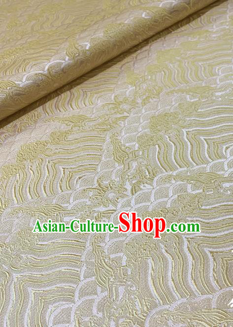 Chinese Classical Sea Wave Pattern Design White Brocade Fabric Asian Traditional Satin Tang Suit Silk Material