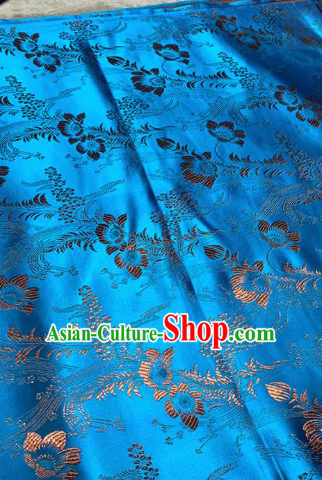 Chinese Classical Iris Pattern Design Blue Brocade Fabric Asian Traditional Satin Tang Suit Silk Material