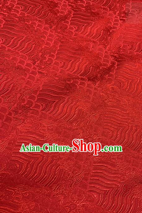 Chinese Classical Sea Wave Pattern Design Red Brocade Fabric Asian Traditional Satin Tang Suit Silk Material