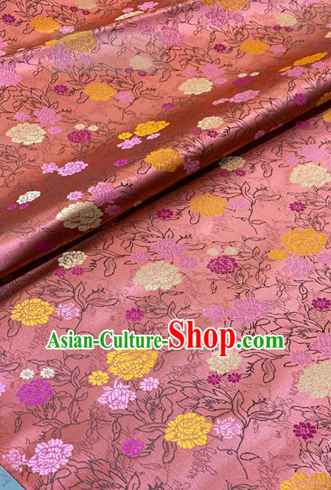 Chinese Classical Peony Pattern Design Deep Pink Brocade Fabric Asian Traditional Satin Tang Suit Silk Material