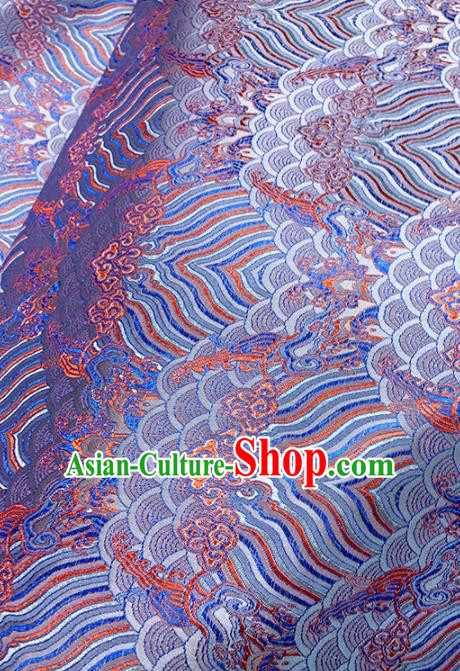 Chinese Classical Sea Wave Pattern Design Blue Brocade Fabric Asian Traditional Satin Tang Suit Silk Material