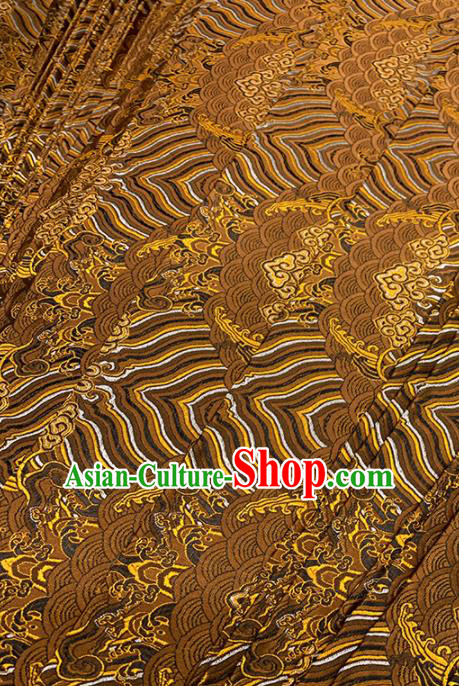Chinese Classical Sea Wave Pattern Design Brown Brocade Fabric Asian Traditional Satin Tang Suit Silk Material