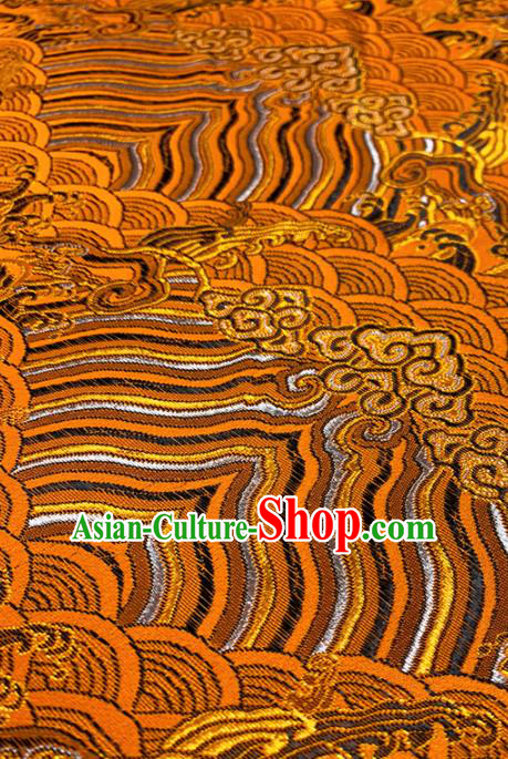 Chinese Classical Sea Wave Pattern Design Orange Brocade Fabric Asian Traditional Satin Tang Suit Silk Material