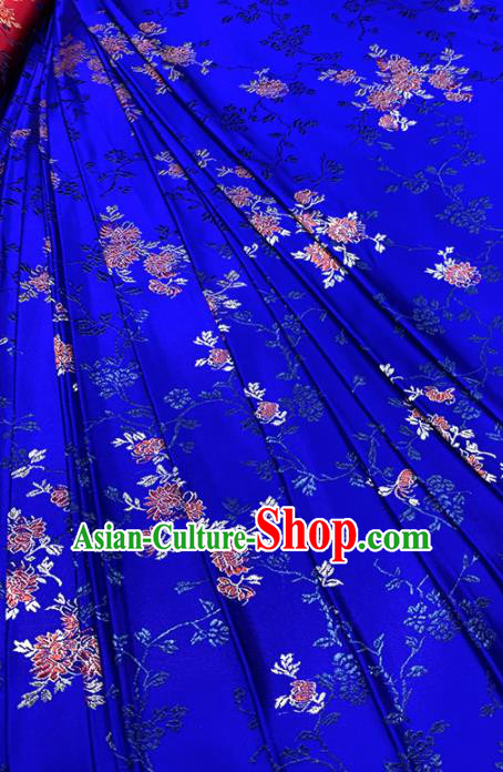 Chinese Classical Chrysanthemum Pattern Design Royalblue Brocade Fabric Asian Traditional Satin Tang Suit Silk Material