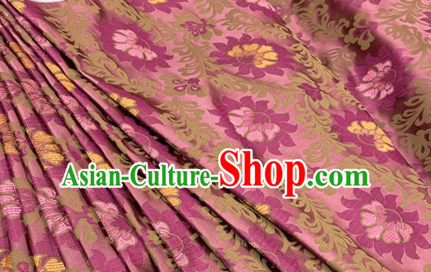 Chinese Classical Lotus Pattern Design Cameo Brown Brocade Fabric Asian Traditional Satin Tang Suit Silk Material