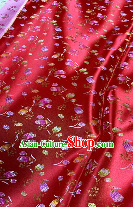 Chinese Classical Tulip Pattern Design Red Brocade Fabric Asian Traditional Satin Tang Suit Silk Material