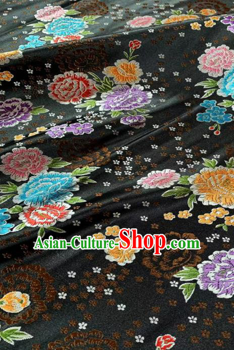 Chinese Classical Peony Plum Pattern Design Black Brocade Fabric Asian Traditional Satin Tang Suit Silk Material