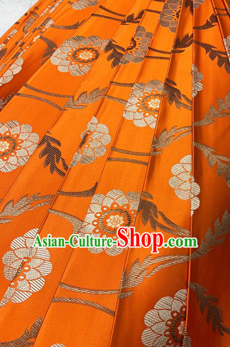 Chinese Classical Lotus Pattern Design Orange Brocade Fabric Asian Traditional Satin Tang Suit Silk Material