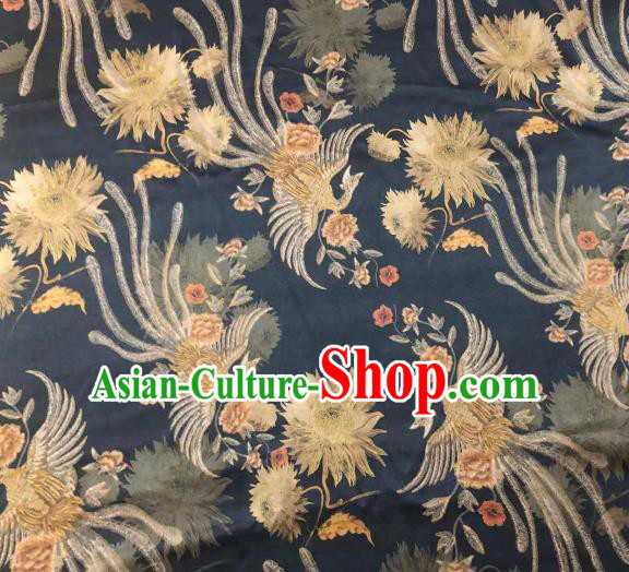 Chinese Classical Phoenix Epiphyllum Pattern Design Black Gambiered Guangdong Gauze Fabric Asian Traditional Cheongsam Silk Material