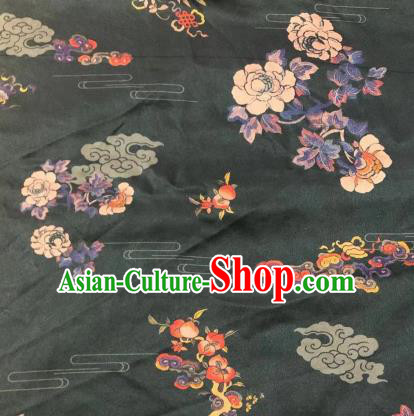 Chinese Classical Peach Peony Pattern Design Atrovirens Gambiered Guangdong Gauze Fabric Asian Traditional Cheongsam Silk Material