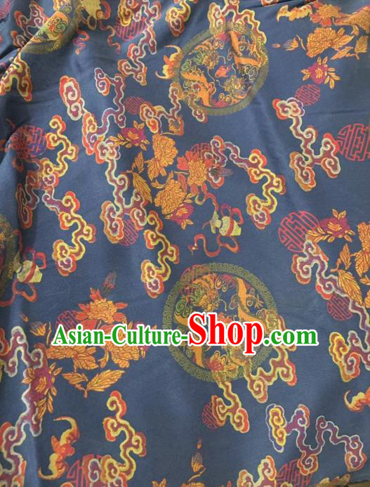 Chinese Classical Cloud Dragon Pattern Design Navy Gambiered Guangdong Gauze Fabric Asian Traditional Cheongsam Silk Material