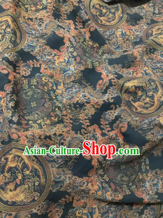 Chinese Classical Phoenix Dragon Pattern Design Black Gambiered Guangdong Gauze Fabric Asian Traditional Cheongsam Silk Material