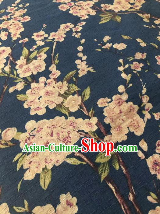 Chinese Classical Peach Blossom Pattern Design Navy Gambiered Guangdong Gauze Fabric Asian Traditional Cheongsam Silk Material