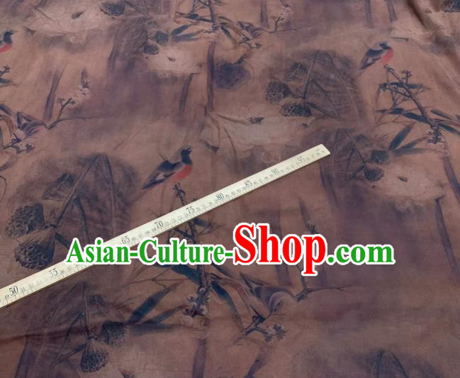 Chinese Classical Lotus Seedpod Pattern Design Brown Gambiered Guangdong Gauze Fabric Asian Traditional Cheongsam Silk Material