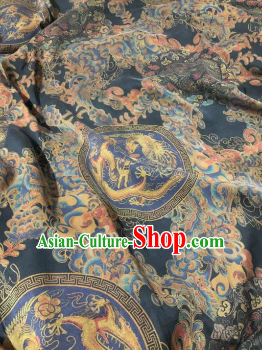 Chinese Classical Dragon Phoenix Pattern Design Navy Gambiered Guangdong Gauze Fabric Asian Traditional Cheongsam Silk Material