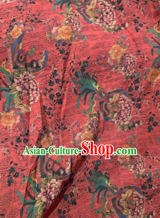 Chinese Classical Peony Pattern Design Red Gambiered Guangdong Gauze Fabric Asian Traditional Cheongsam Silk Material