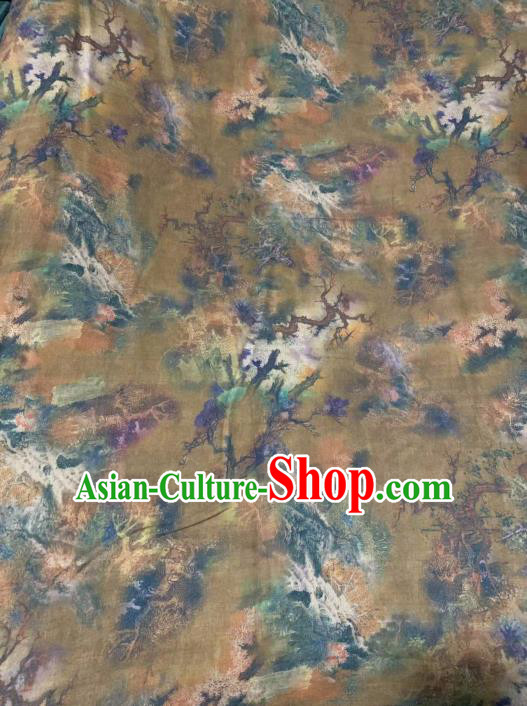 Chinese Classical Tree Pattern Design Khaki Gambiered Guangdong Gauze Fabric Asian Traditional Cheongsam Silk Material