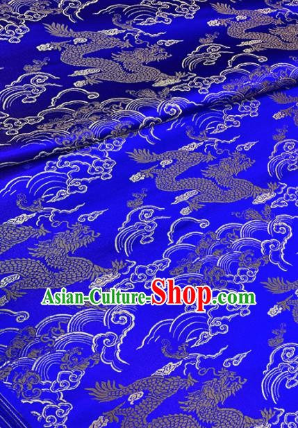 Chinese Classical Cloud Dragon Pattern Design Royalblue Brocade Fabric Asian Traditional Satin Tang Suit Silk Material