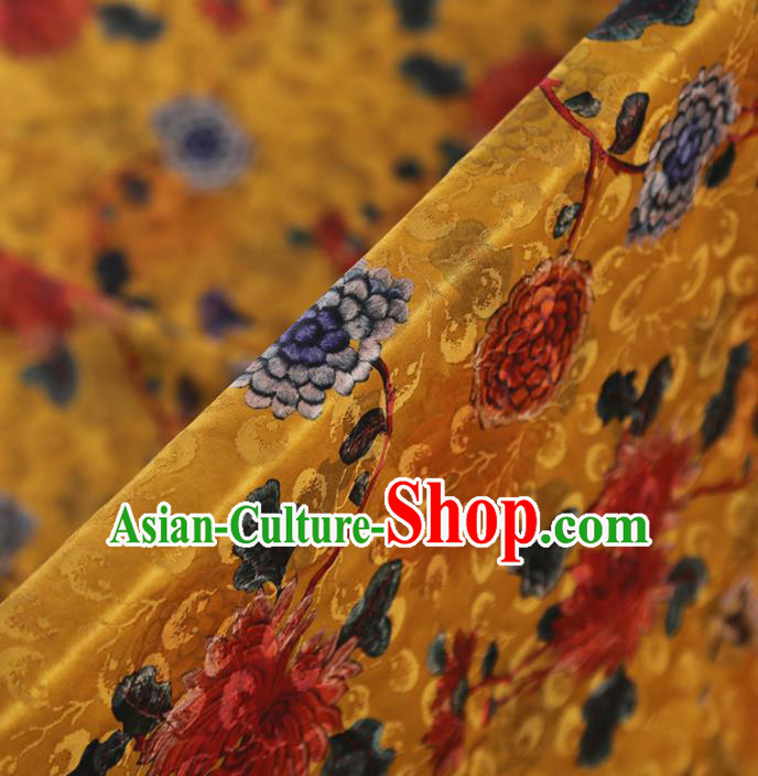 Chinese Classical Chrysanthemum Pattern Design Ginger Mulberry Silk Fabric Asian Traditional Cheongsam Silk Material