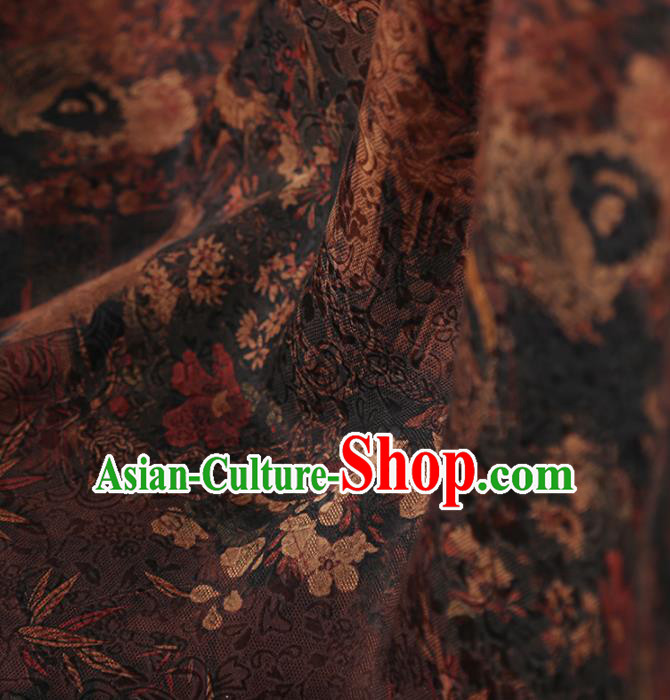 Chinese Classical Bamboo Plum Pattern Design Brown Mulberry Silk Fabric Asian Traditional Cheongsam Silk Material