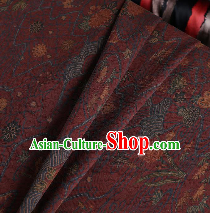 Chinese Classical Dandelion Pattern Design Purplish Red Mulberry Silk Fabric Asian Traditional Cheongsam Silk Material