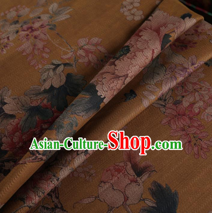 Chinese Classical Peony Pattern Design Ginger Mulberry Silk Fabric Asian Traditional Cheongsam Silk Material