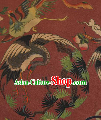 Chinese Classical Crane Peony Pattern Design Purplish Red Mulberry Silk Fabric Asian Traditional Cheongsam Silk Material