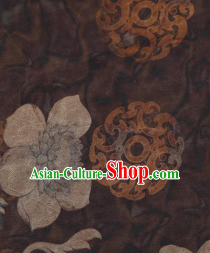 Chinese Classical Lotus Pattern Design Deep Brown Mulberry Silk Fabric Asian Traditional Cheongsam Silk Material