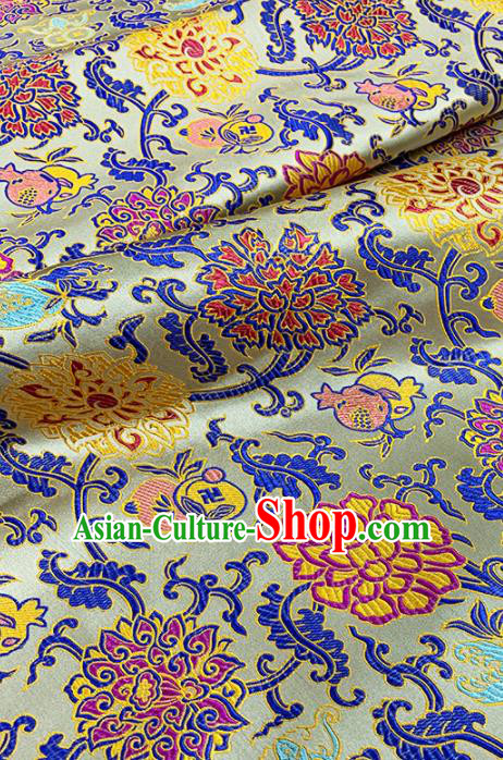 Chinese Classical Lotus Pattern Design Light Golden Brocade Fabric Asian Traditional Satin Tang Suit Silk Material