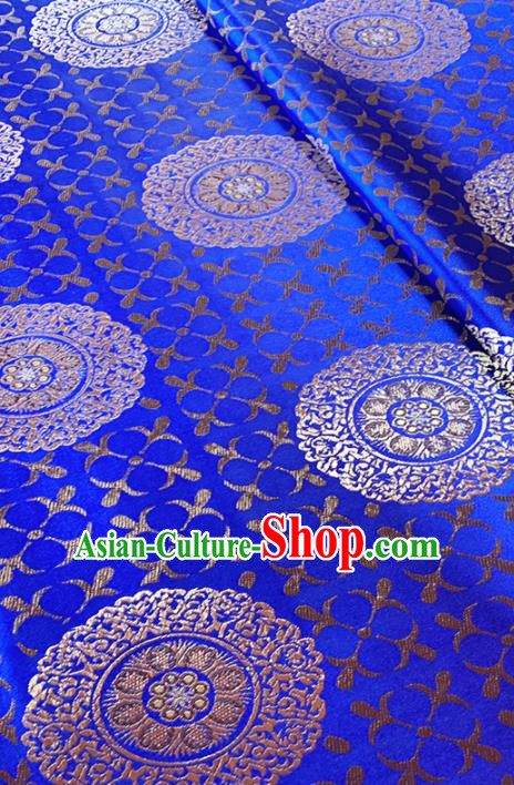 Chinese Classical Round Flowers Pattern Design Royal Blue Brocade Fabric Asian Traditional Satin Tang Suit Silk Material
