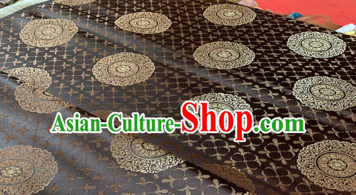 Chinese Classical Round Flowers Pattern Design Brown Brocade Fabric Asian Traditional Satin Tang Suit Silk Material