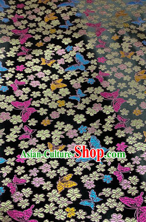 Chinese Classical Butterfly Plum Pattern Design Black Brocade Fabric Asian Traditional Satin Tang Suit Silk Material
