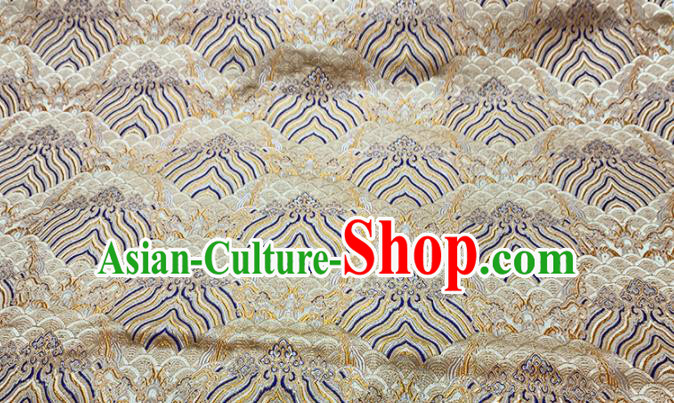 Chinese Classical Royal Wave Pattern Design Golden Brocade Fabric Asian Traditional Satin Tang Suit Silk Material