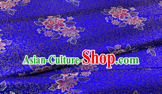 Chinese Classical Wheat Peony Pattern Design Royalblue Brocade Fabric Asian Traditional Satin Tang Suit Silk Material