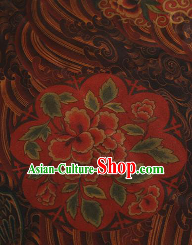 Chinese Classical Peony Pattern Design Deep Brown Mulberry Silk Fabric Asian Traditional Cheongsam Silk Material