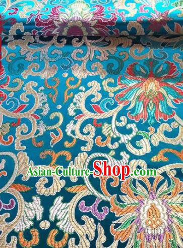 Chinese Classical Royal Pattern Design Peacock Blue Brocade Fabric Asian Traditional Satin Tang Suit Silk Material