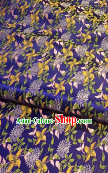 Chinese Classical Royal Flowers Pattern Design Royalblue Brocade Fabric Asian Traditional Satin Tang Suit Silk Material