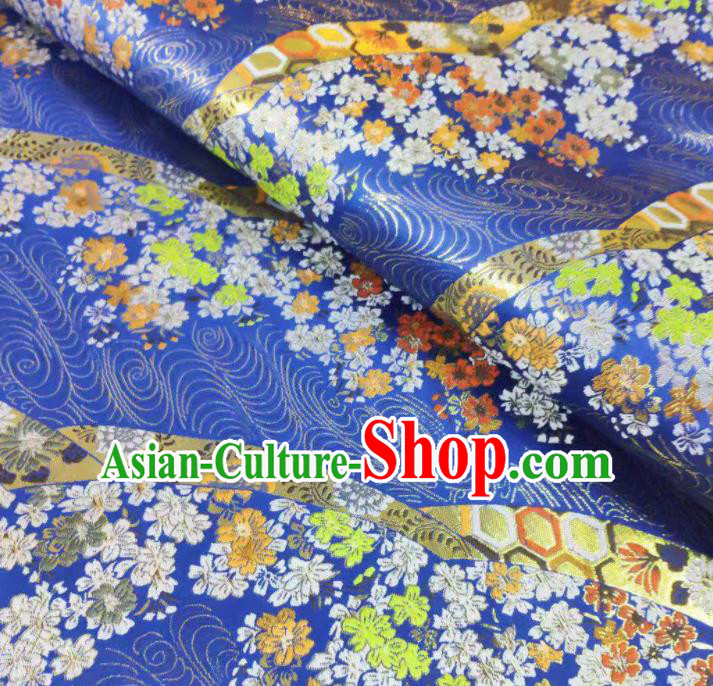 Chinese Classical Royal Cherry Blossom Pattern Design Royalblue Brocade Fabric Asian Traditional Satin Tang Suit Silk Material