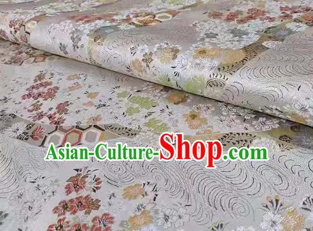 Chinese Classical Royal Cherry Blossom Pattern Design White Brocade Fabric Asian Traditional Satin Tang Suit Silk Material