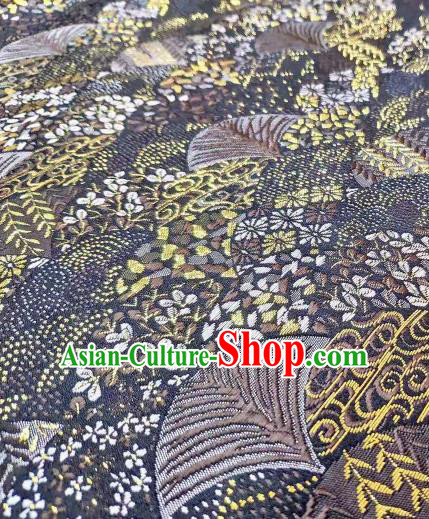 Chinese Classical Royal Cherry Fan Pattern Design Black Brocade Fabric Asian Traditional Satin Tang Suit Silk Material