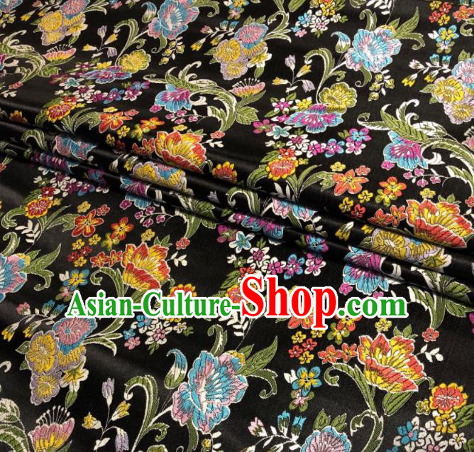 Chinese Classical Royal Celosia Cristata Pattern Design Black Brocade Fabric Asian Traditional Satin Tang Suit Silk Material