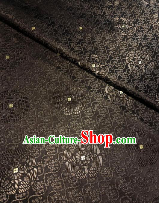 Chinese Classical Royal Sunflowers Pattern Design Deep Brown Brocade Fabric Asian Traditional Satin Tang Suit Silk Material